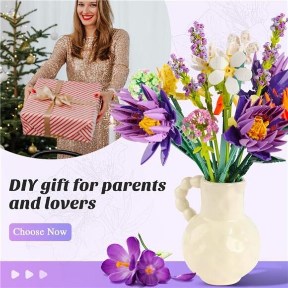 Flowers Bouquet Building Set, Creative 13 Artificial Wildflowers Botanical - Picture 6 of 8